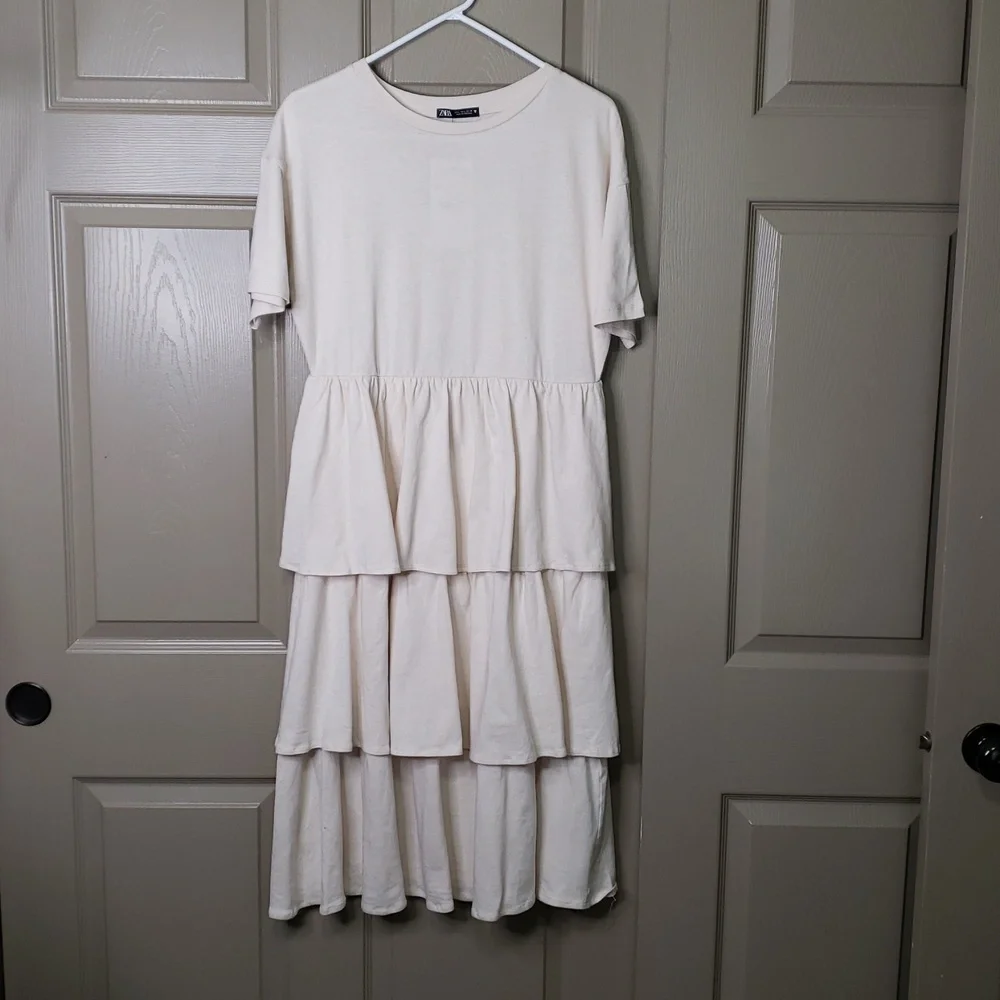 Zara Cream Tiered Midi Dress NWOT - Picture 1 of 6